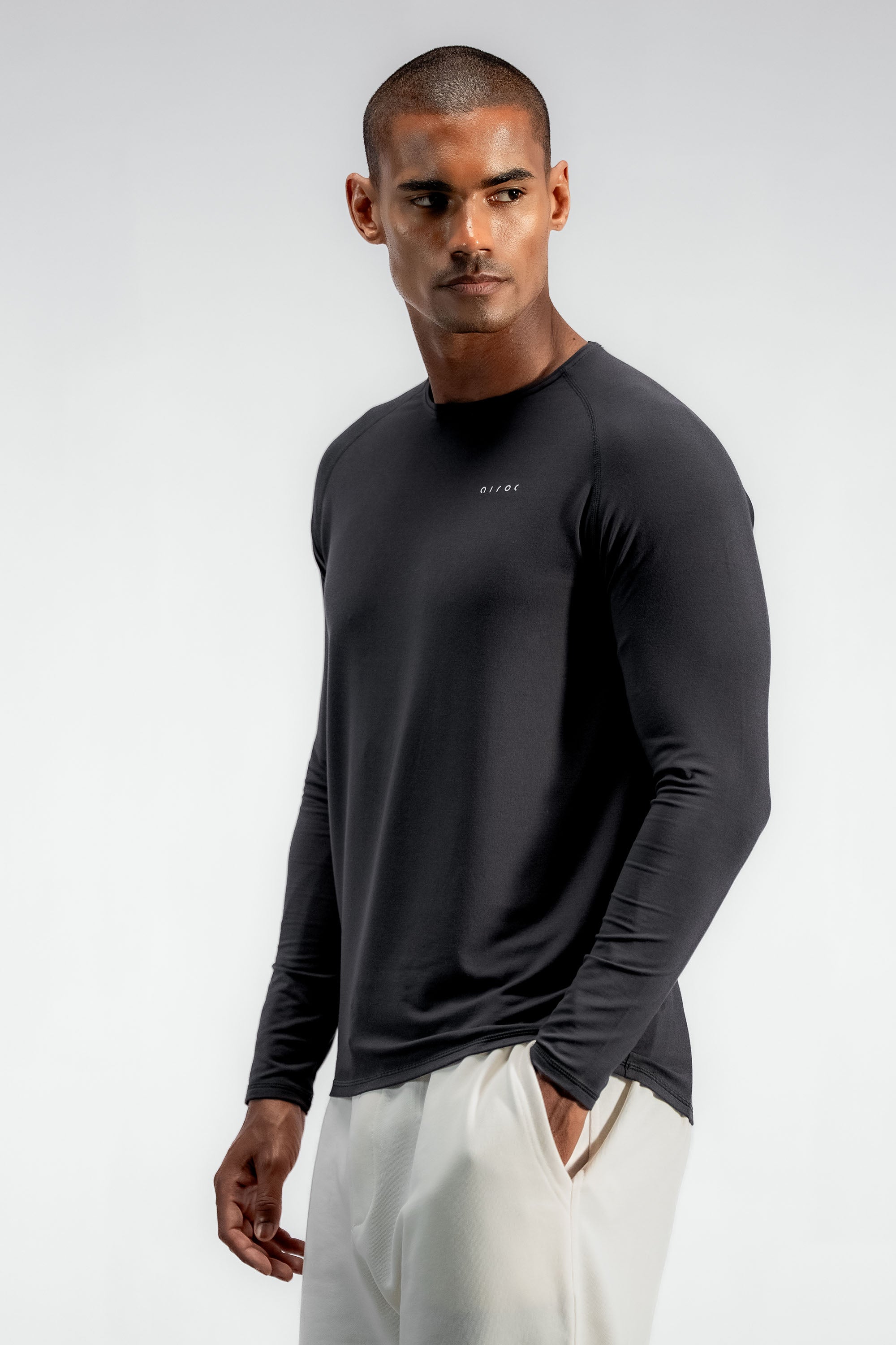 Long Sleeve Cool Weather Bamboo Training Top | Nearly Black