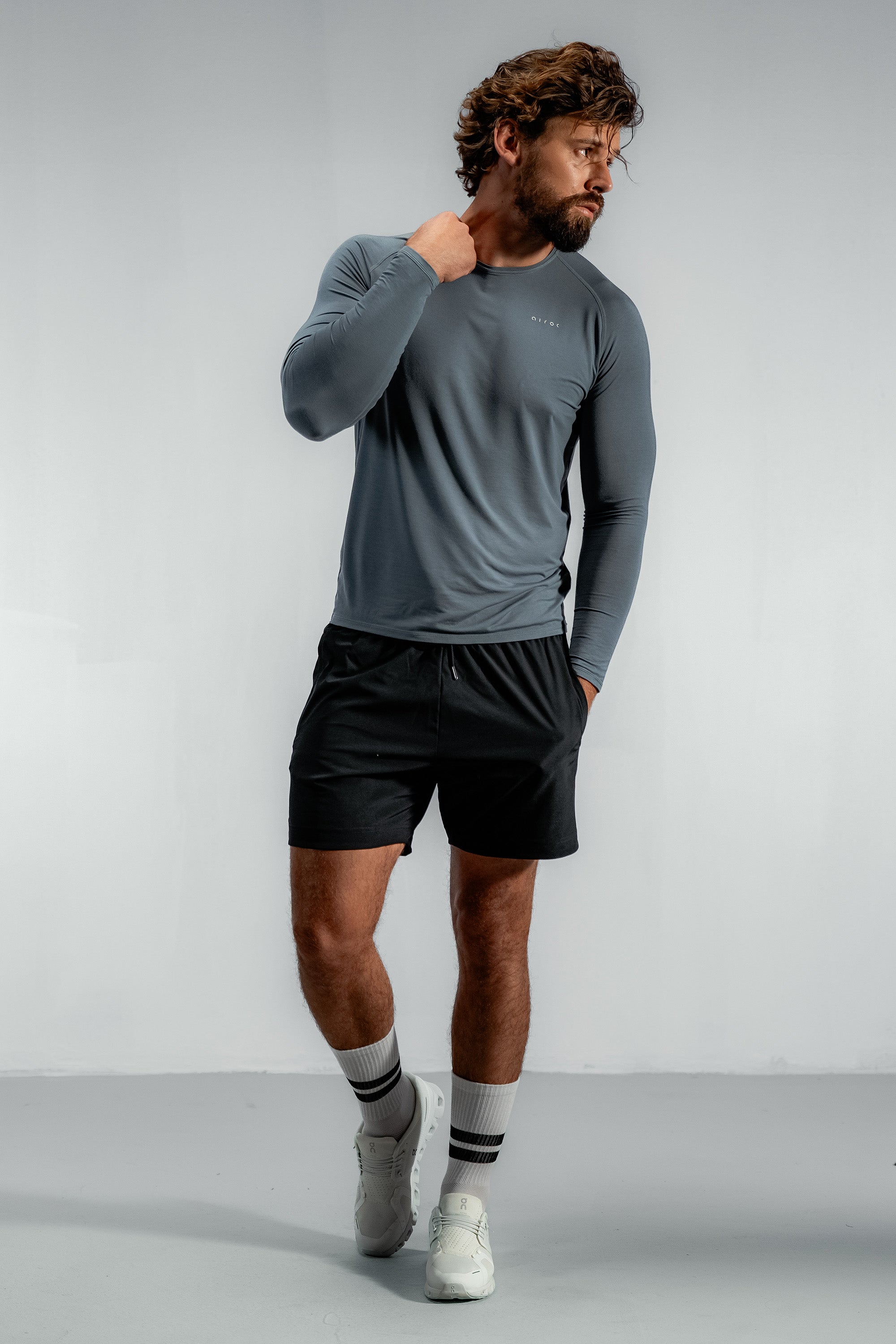 Long Sleeve Cool Weather Bamboo Training Top | Stormcloud Blue