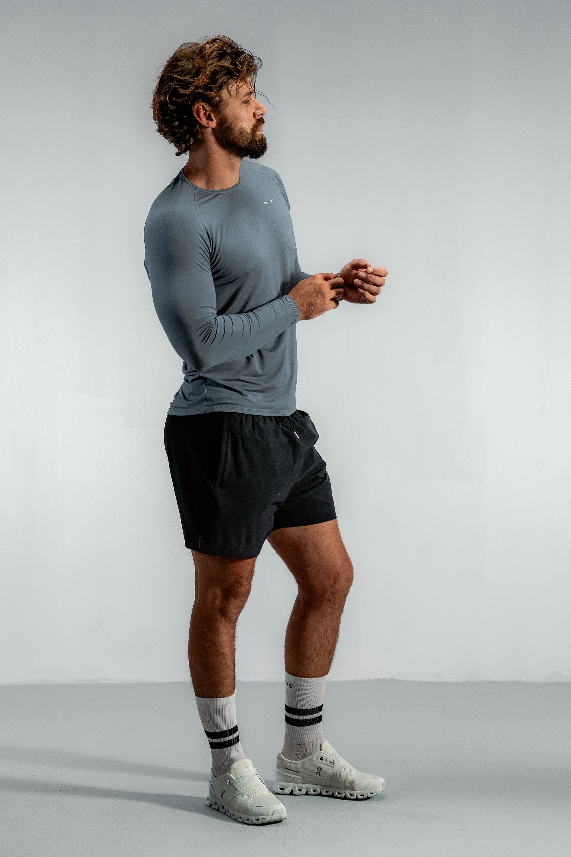 Long Sleeve Cool Weather Bamboo Training Top | Stormcloud Blue