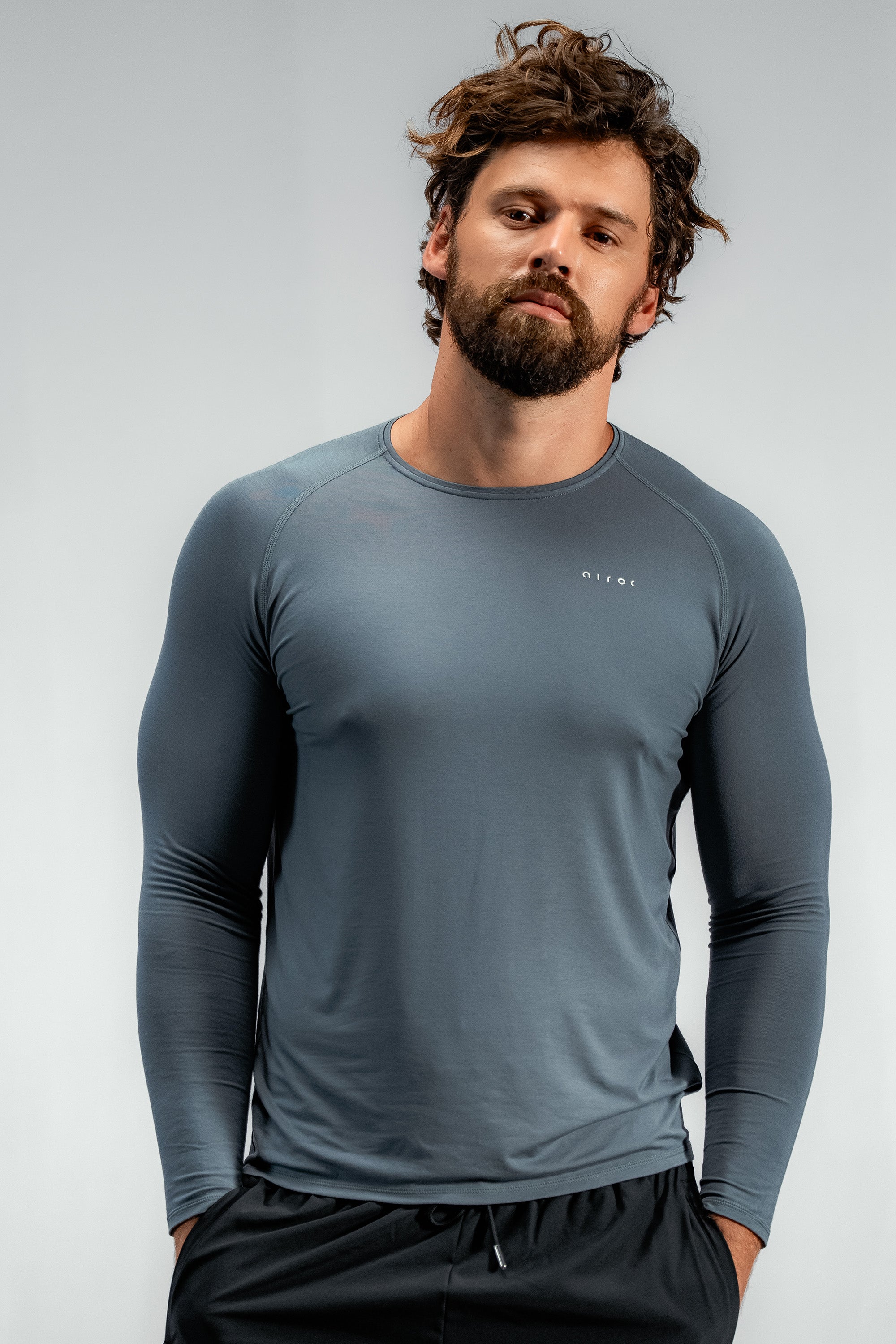 Long Sleeve Cool Weather Bamboo Training Top | Stormcloud Blue