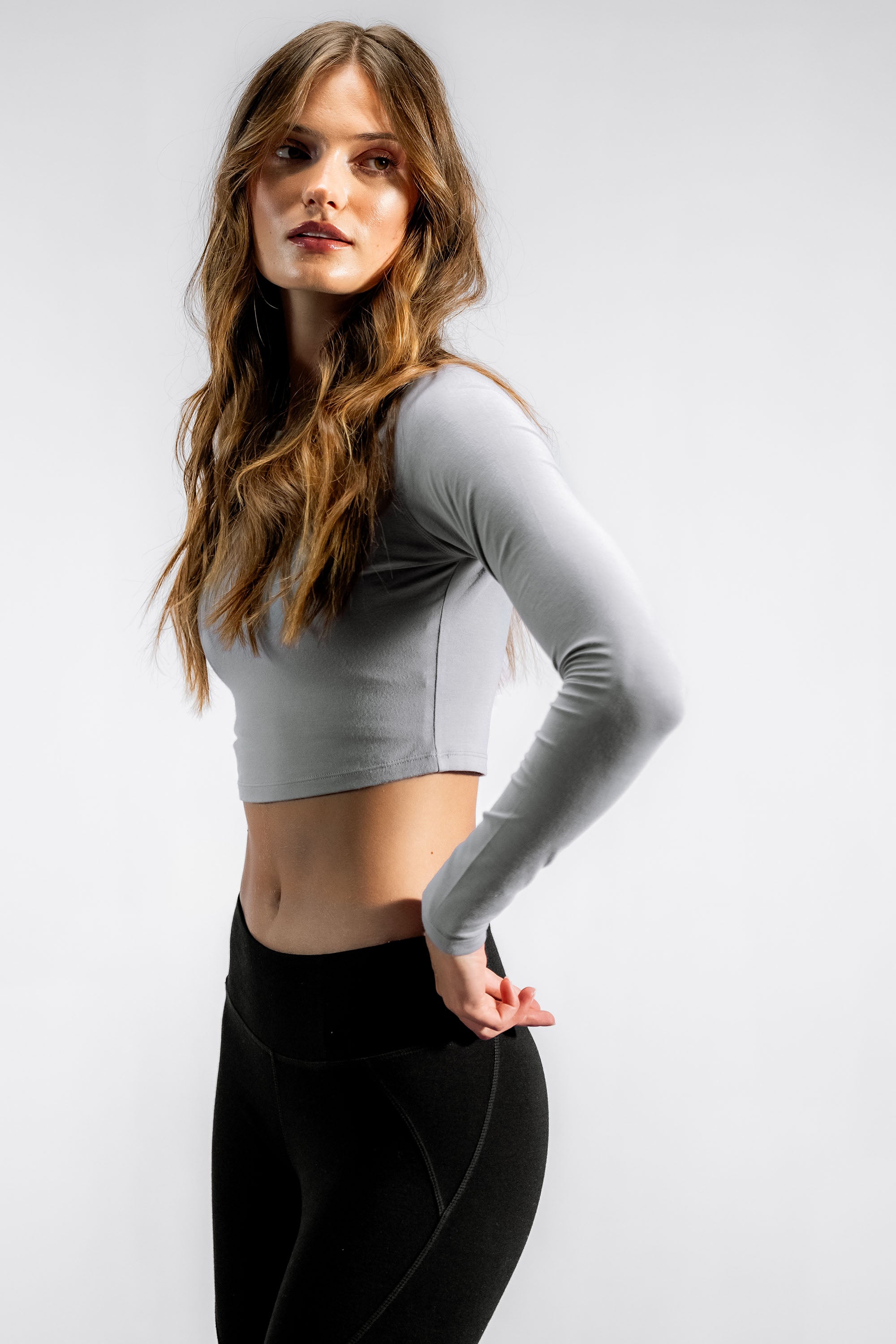 The Cropped Bamboo Long Sleeve | Orchid Grey
